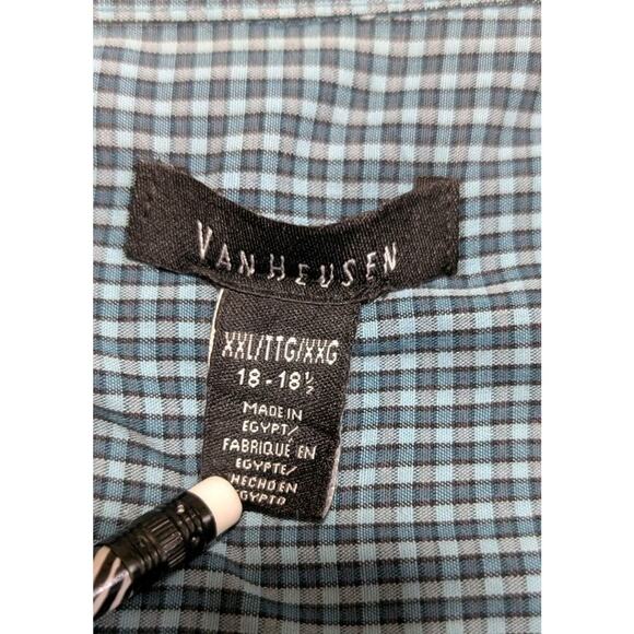 Van Heusen Men's Dress Shirt Short Sleeve Blue Mini Plaid XXL 18 18.5 - Picture 4 of 8